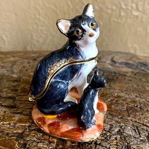 🐾Vintage🐾Cat & Kitten🐈‍⬛Enameled Hinged Box